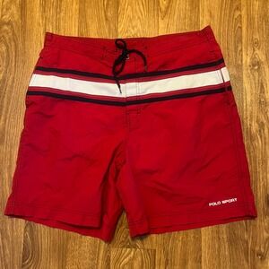 Polo Sport Ralph‎ Lauren Swim Trunk Shorts Men XL Red White Stripe